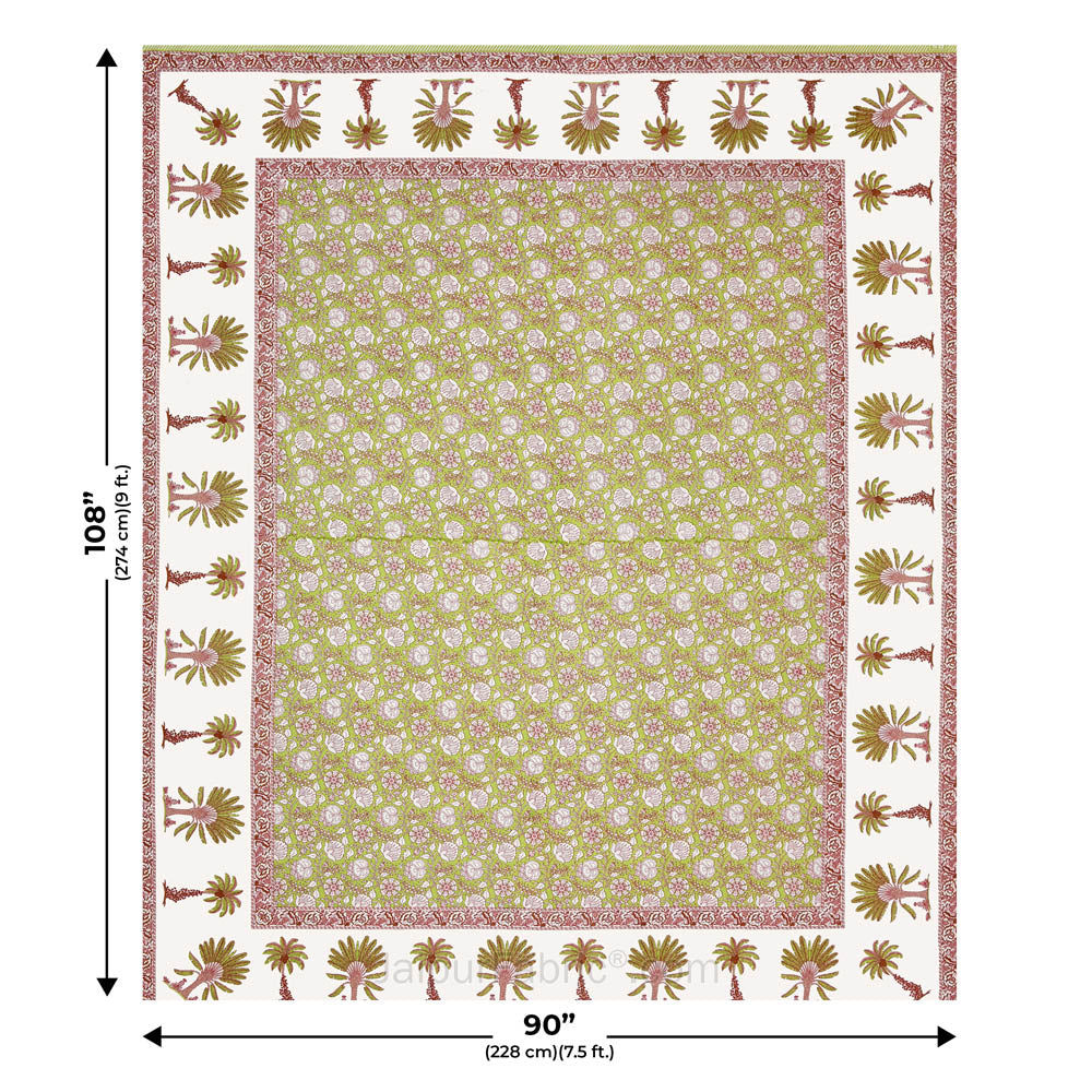 Whimsical Woodcuts Mehndi Block Print Pure Cotton Double Bedsheet